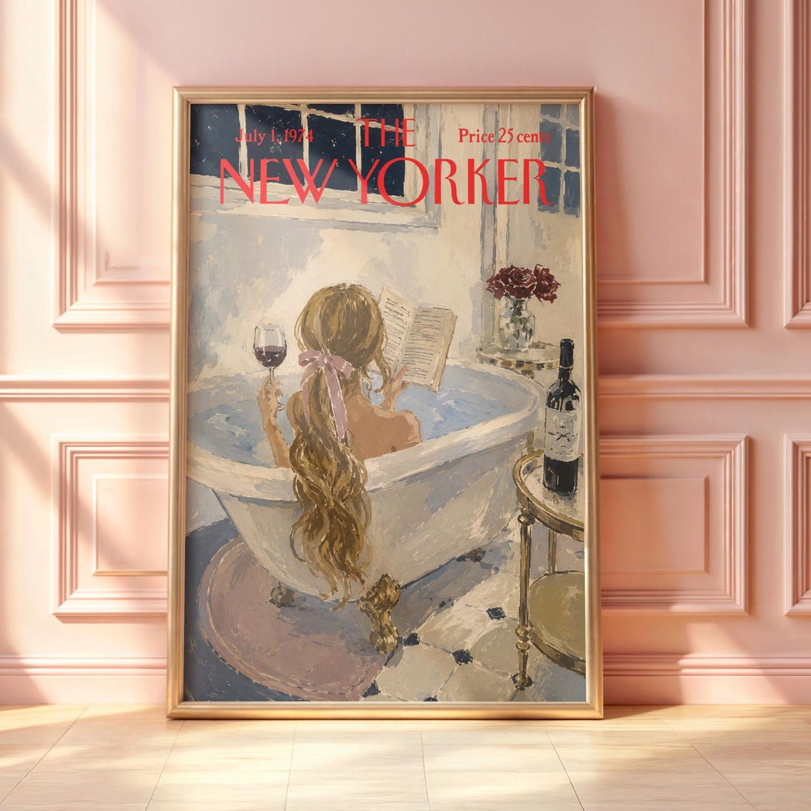 July 1 1974 The New Yorker Woman Reading In Bathtub Cover Poster