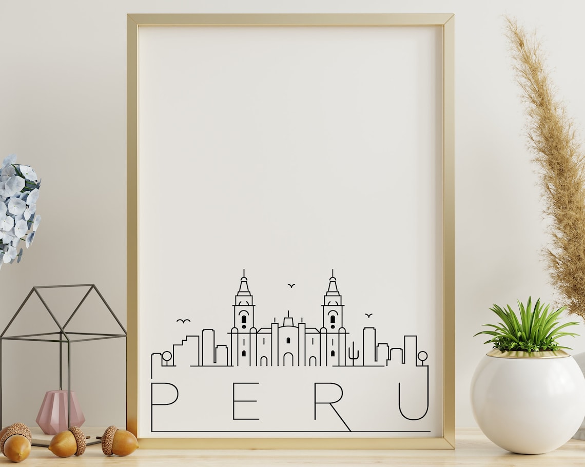 Peru Minimalist Black White Line Art Skyline City Poster Home Decor