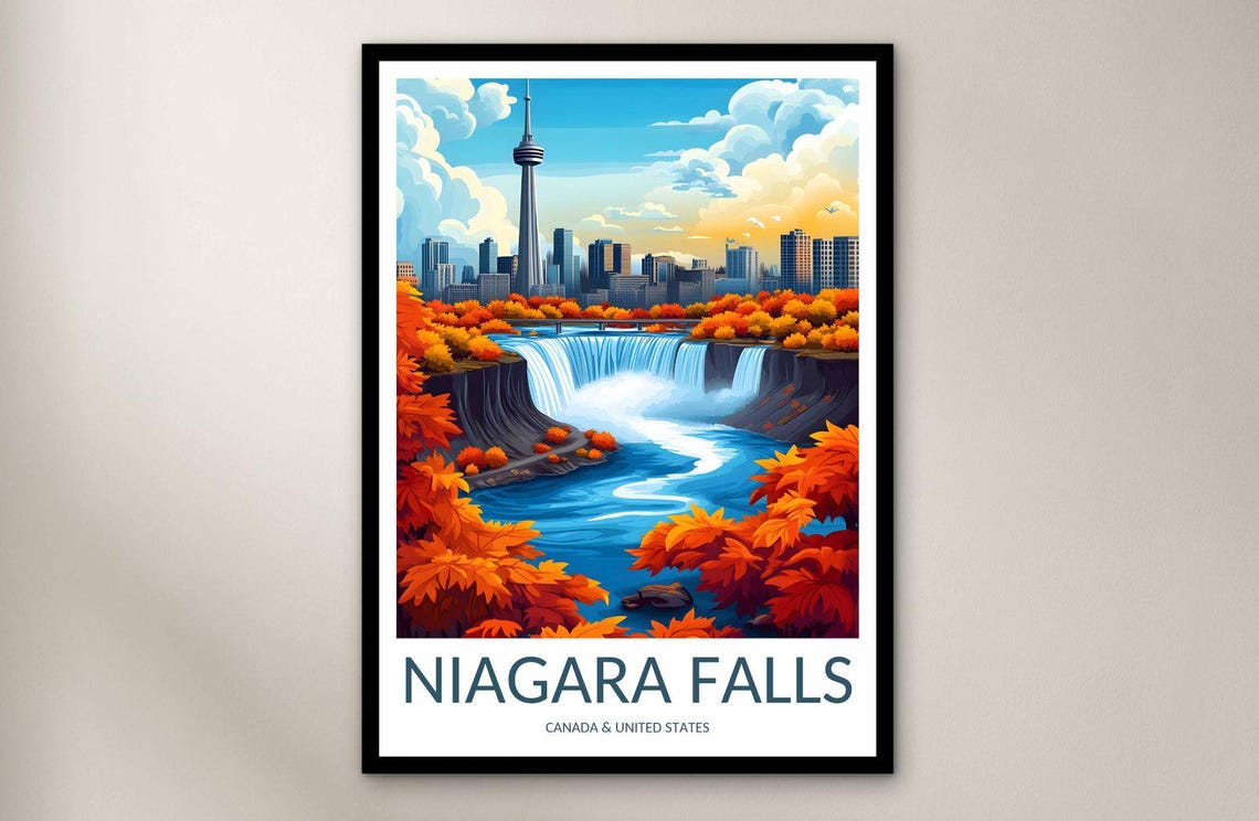 Niagara Falls Canada United States Autumn Waterfall Travel Poster