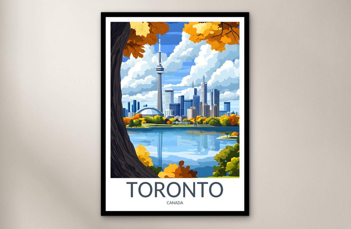 Toronto Travel Poster Wall Art Print Canada Home Decor Gift North America Illustration