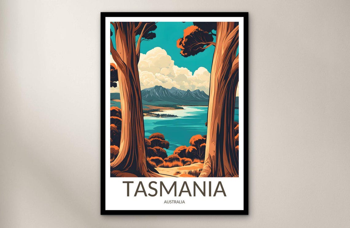 Tasmania Australia Coastal Forest Framed View Vintage Travel Poster