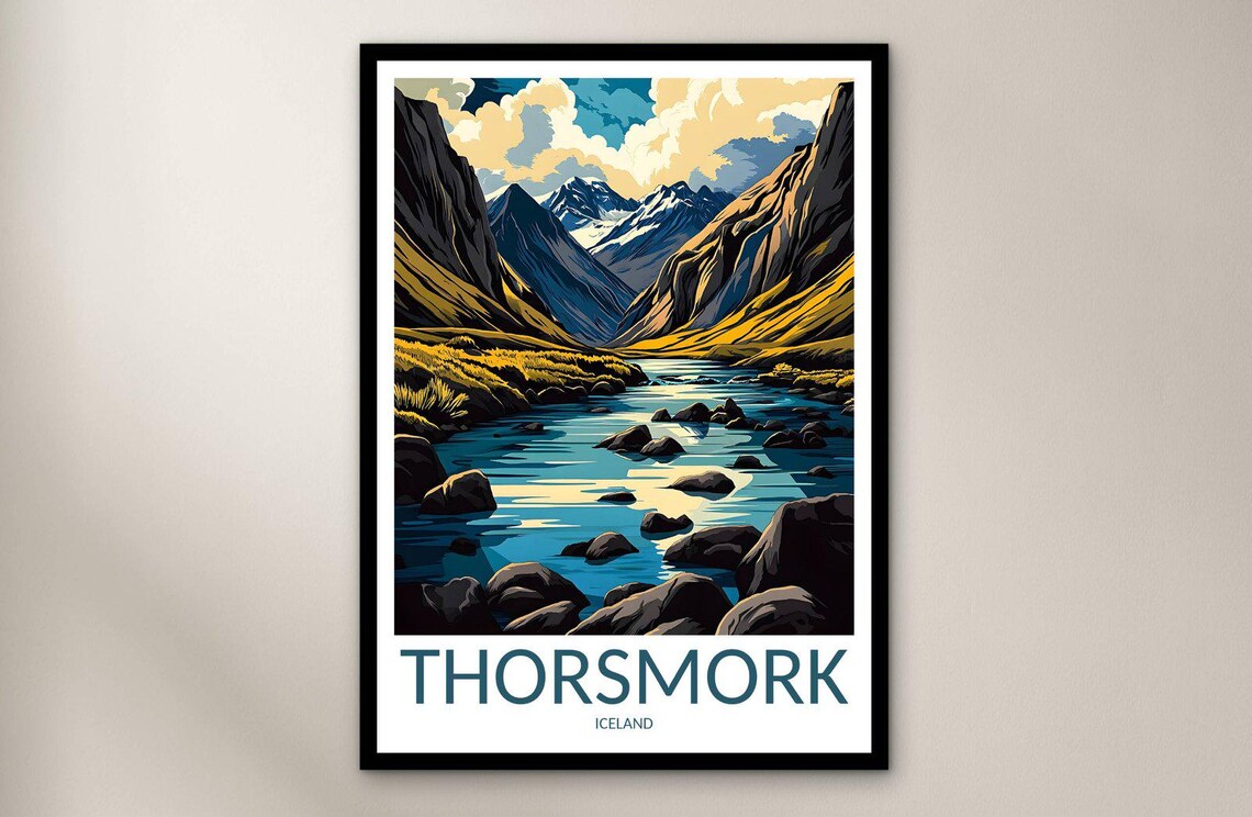 Thorsmork River Valley Mountain Landscape Vintage Travel Poster