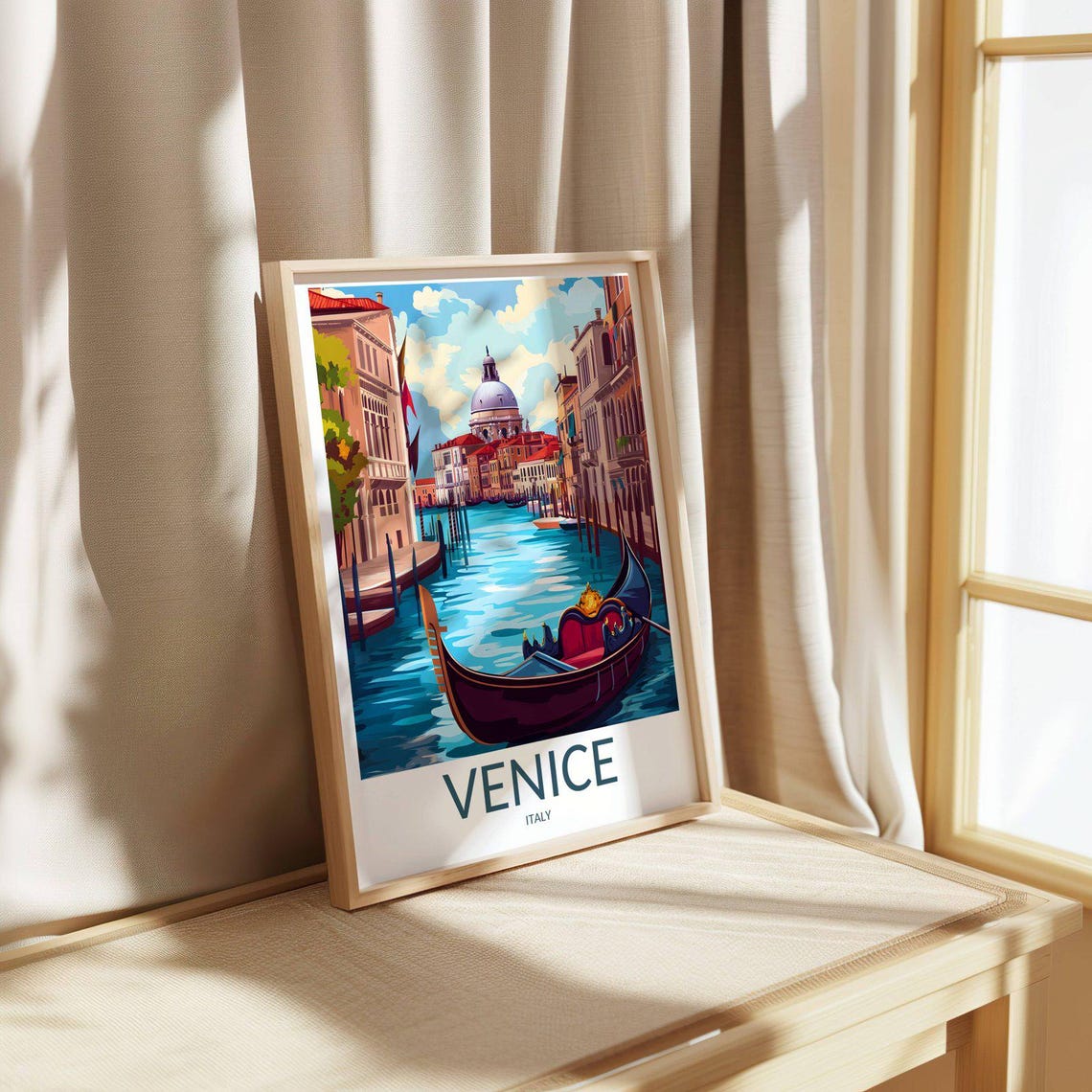 Venice Italy Gondola Ride Canal With Domed Church Travel Poster - Image 3