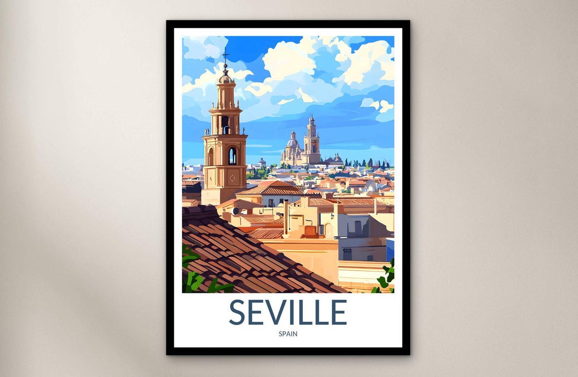 Seville Spain Cathedral Bell Tower City Skyline Travel Poster