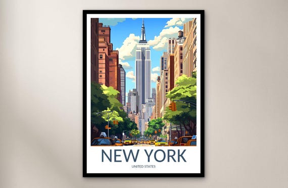 New York Travel Poster Wall Art Print United States Home Decor Gift North America Illustration