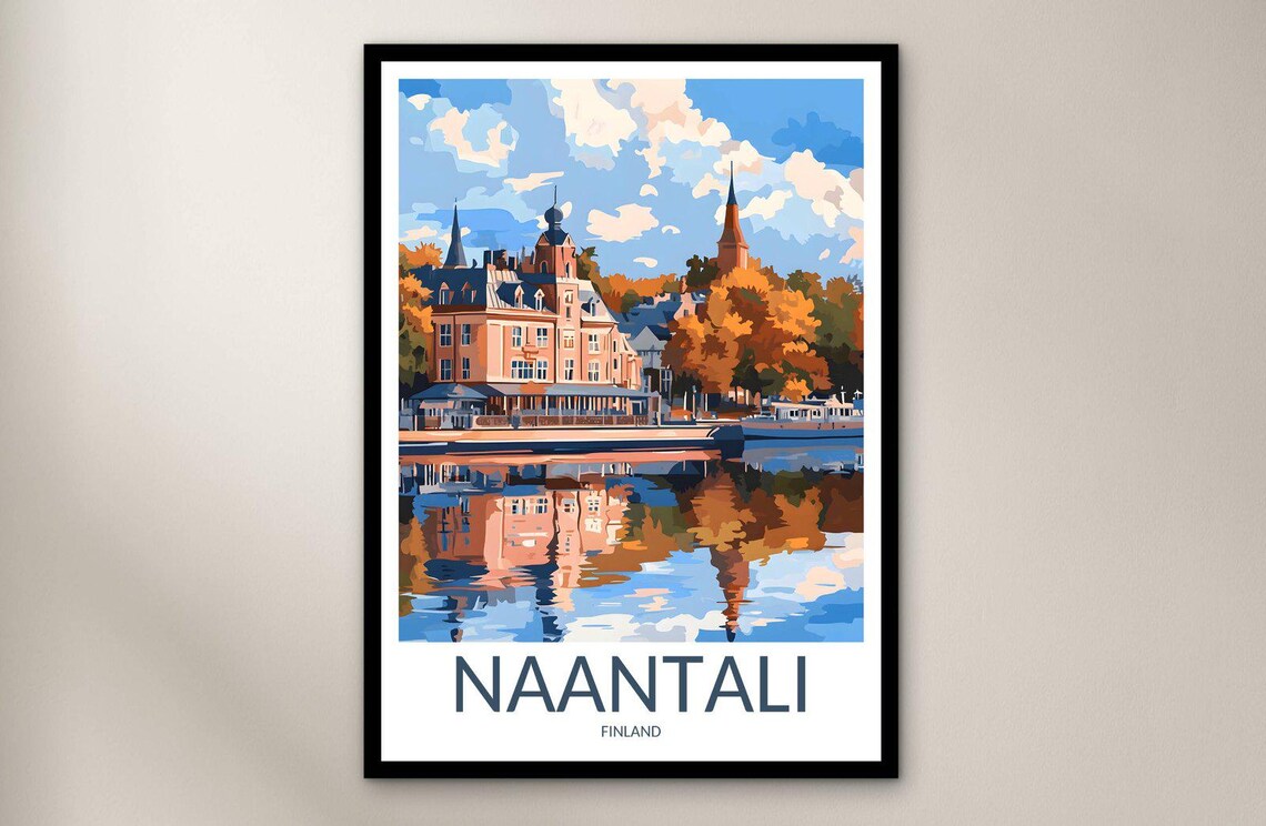 Naantali Finland Harbor Autumn Reflection Waterfront Travel Poster