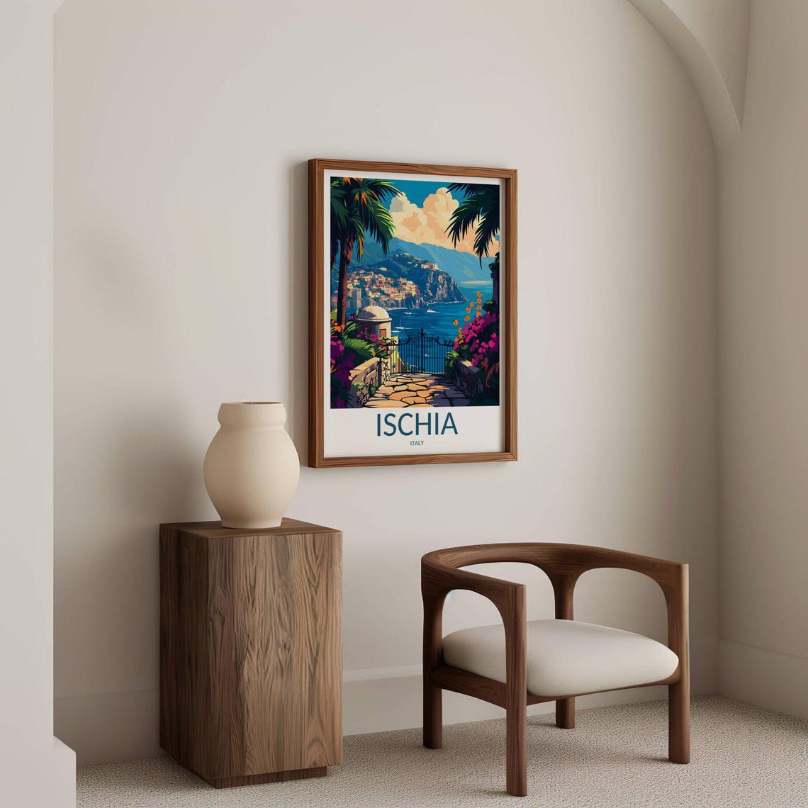 Ischia Italy Garden Gate View Over Bay and Cliffs Travel Poster - Image 2