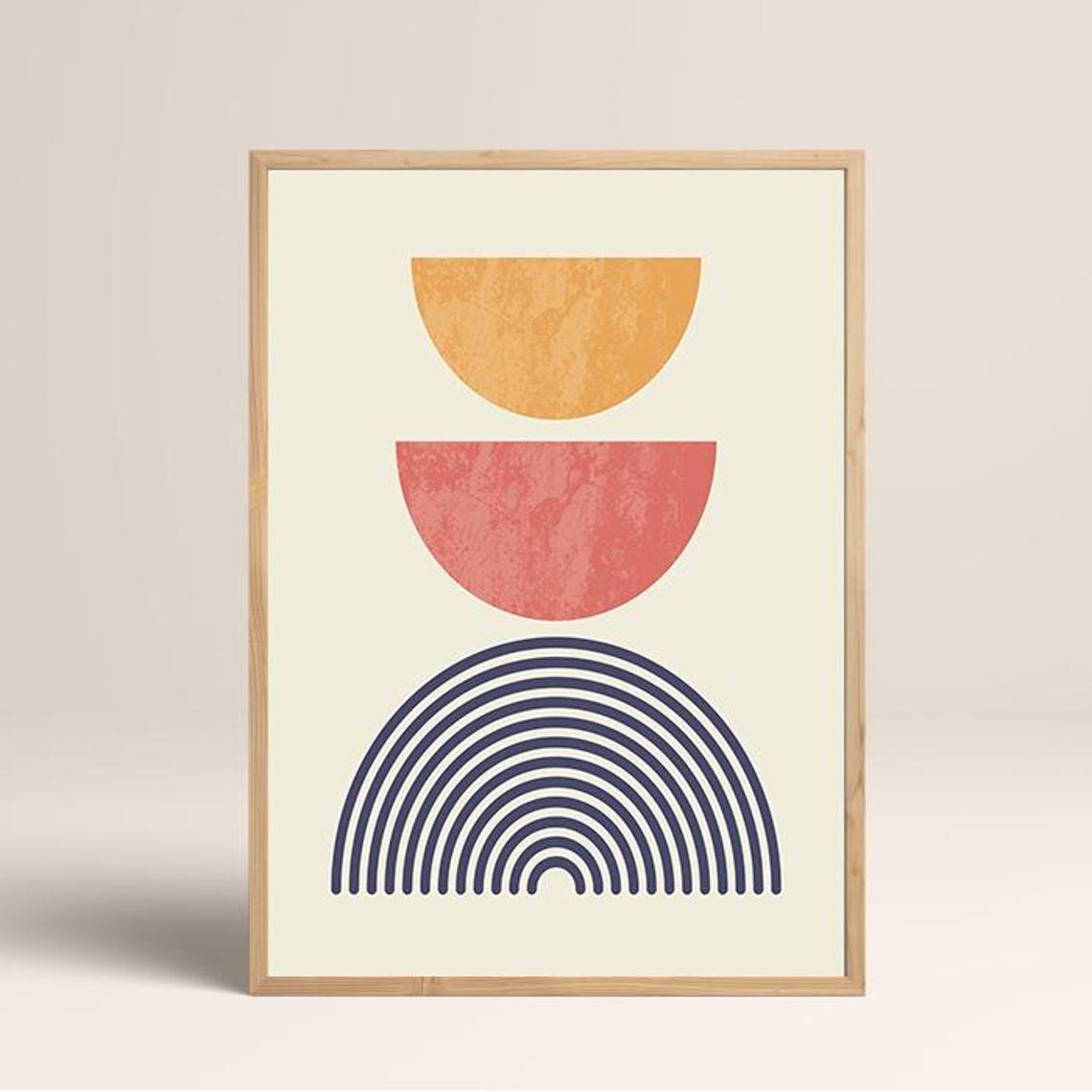 Terracotta Navy Rainbow Stacked Arches Boho Wall Poster Art Style - Image 2