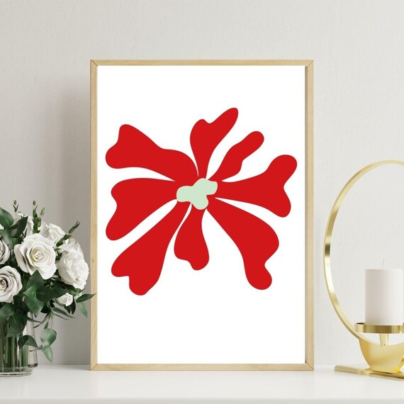 Minimalist Single Bold Red Matisse Cut Out Flower Graphic Art Print
