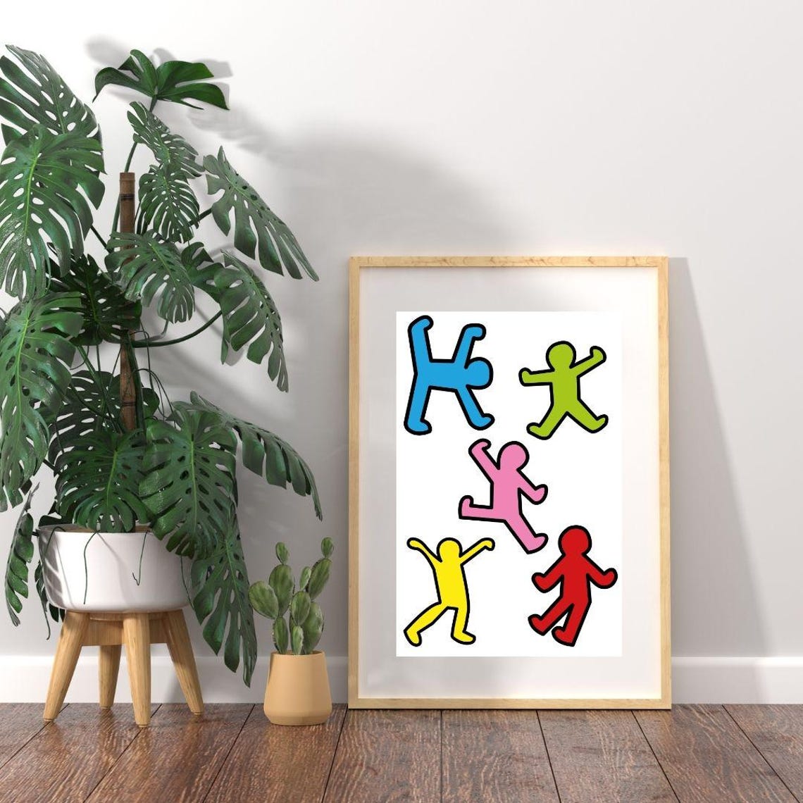 Keith Haring Style Five Colorful Dancing Figures Joyful Pop Art Poster - Image 3
