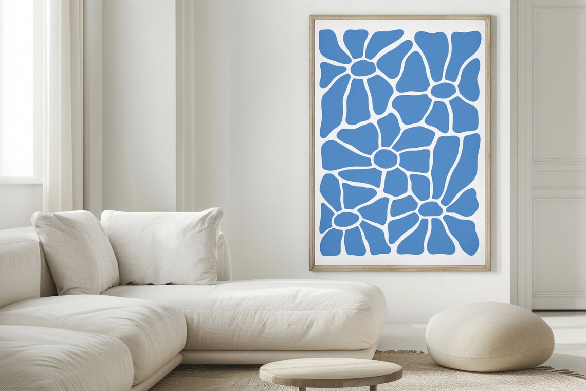 Blue Flower Pattern Matisse Style Minimalist Botanical Poster
