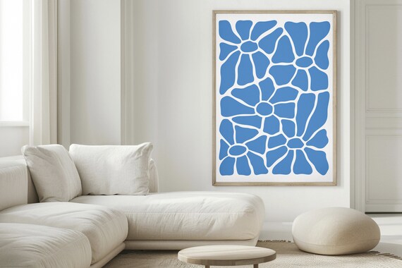 Blue Flower Pattern Matisse Style Minimalist Botanical Poster
