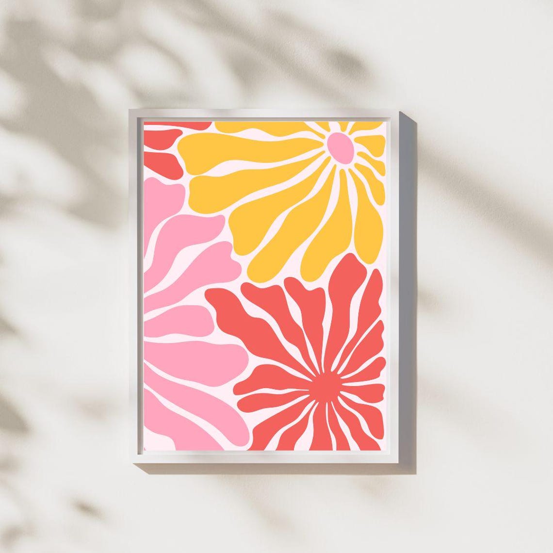 Matisse Style Bold Retro Daisies Yellow Pink Floral Art Poster - Image 2