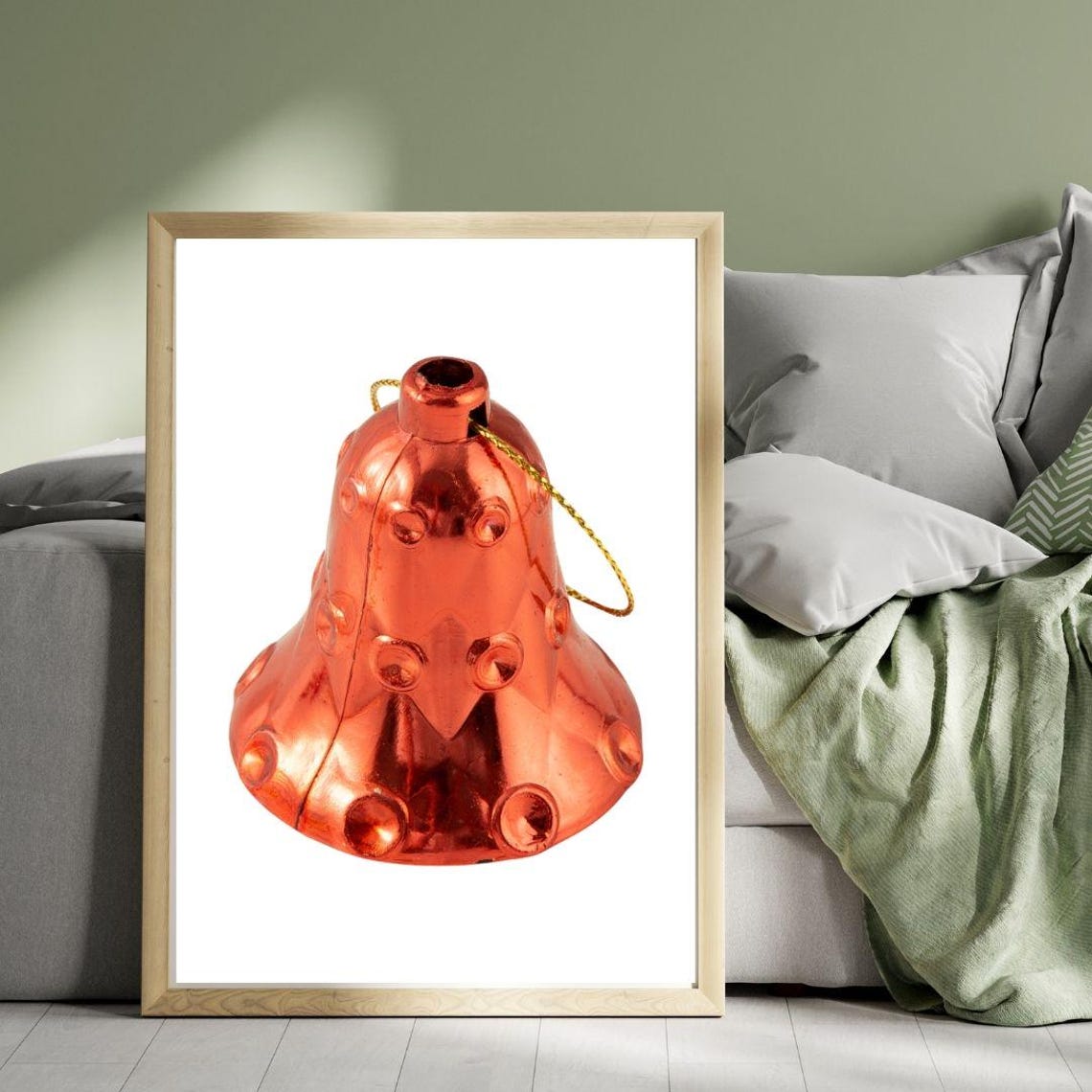 Red Metallic Christmas Bell Ornament Minimalist Holiday Poster - Image 3