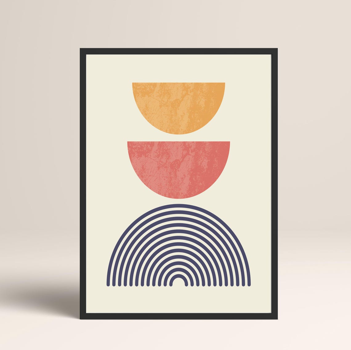Terracotta Navy Rainbow Stacked Arches Boho Wall Poster Art Style - Image 3