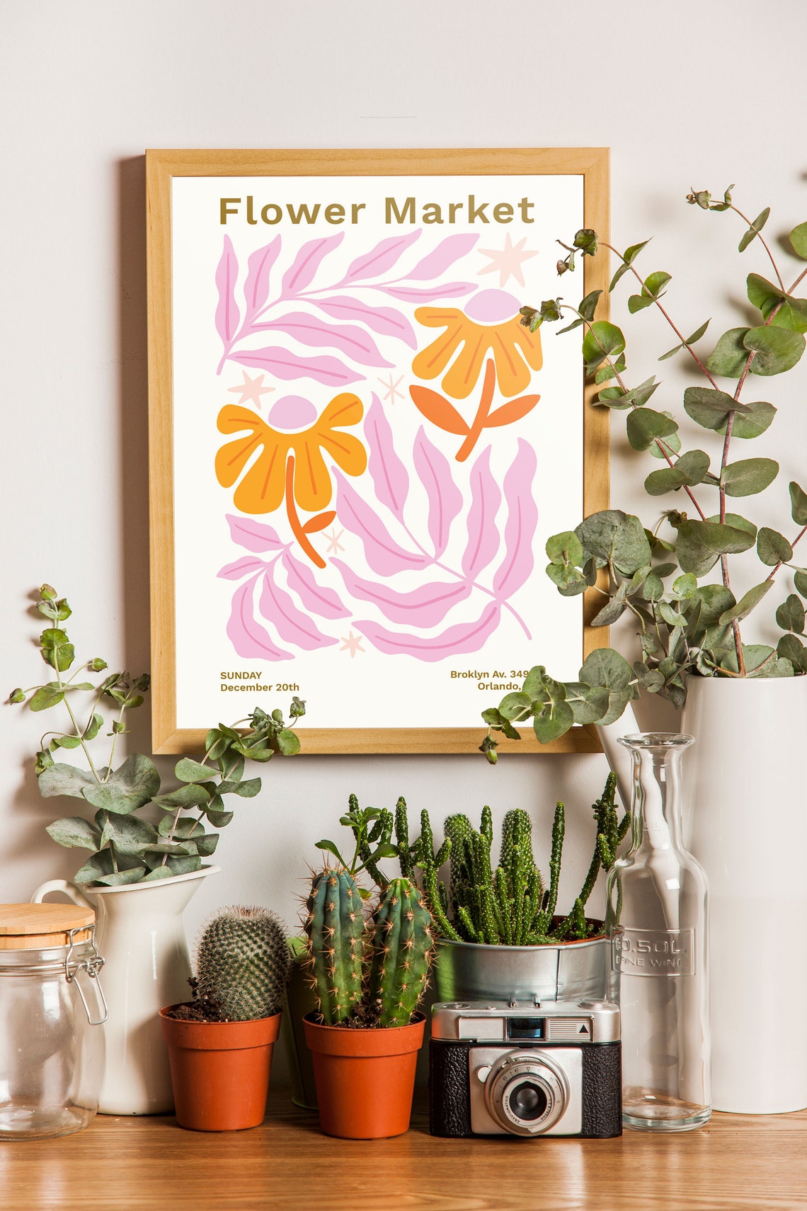 Flower Market Retro Botanical Event Poster Pink Orange Blooms - Image 3