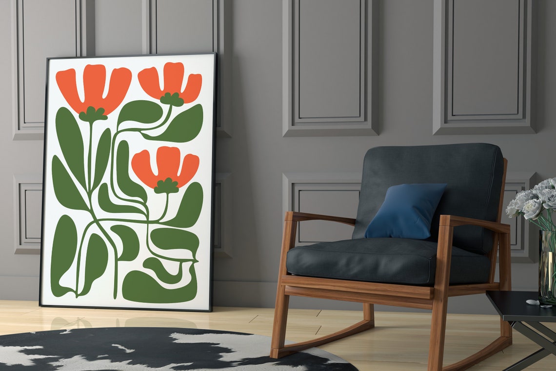 Bold Red Tulips Abstract Mid Century Botanical Graphic Poster - Image 2
