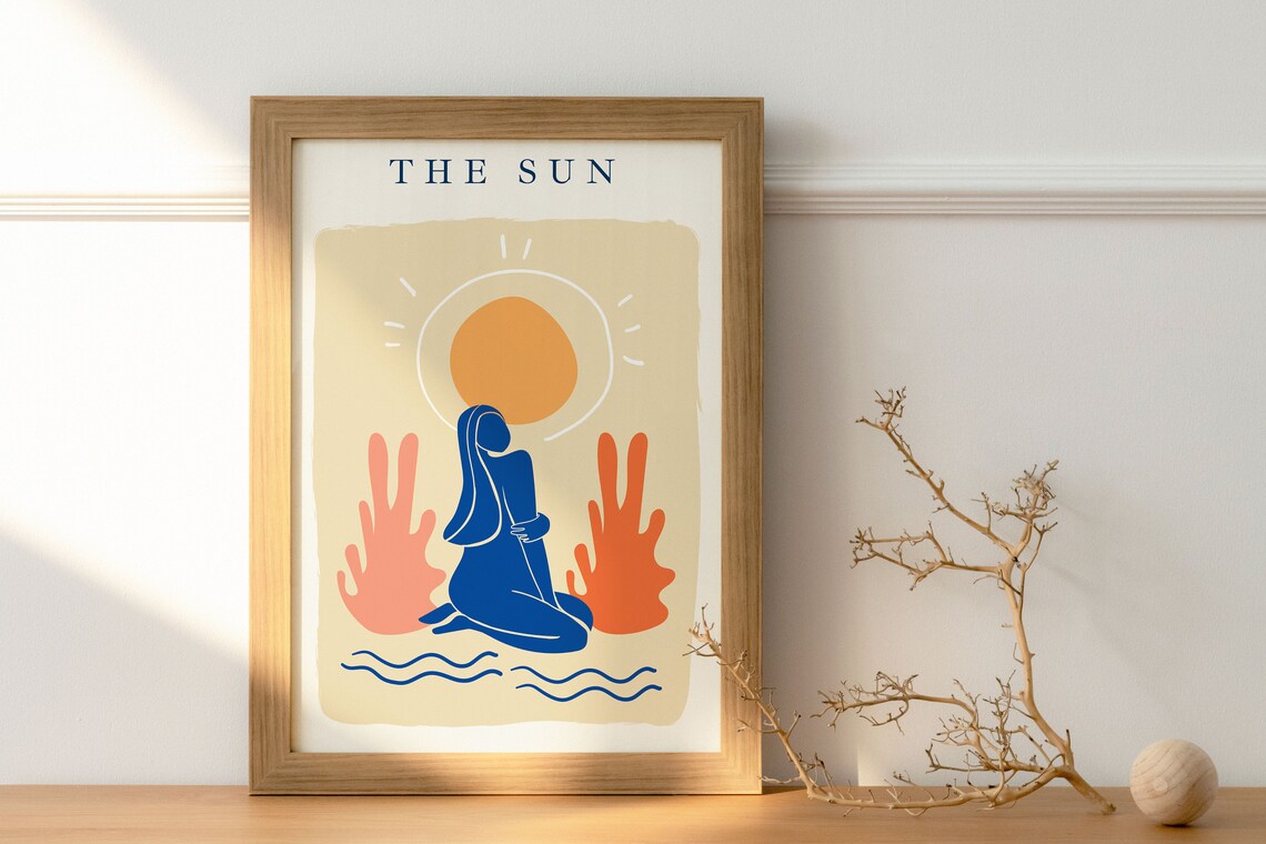 The Sun Matisse Style Blue Woman By The Sea Abstract Art Poster - Image 2