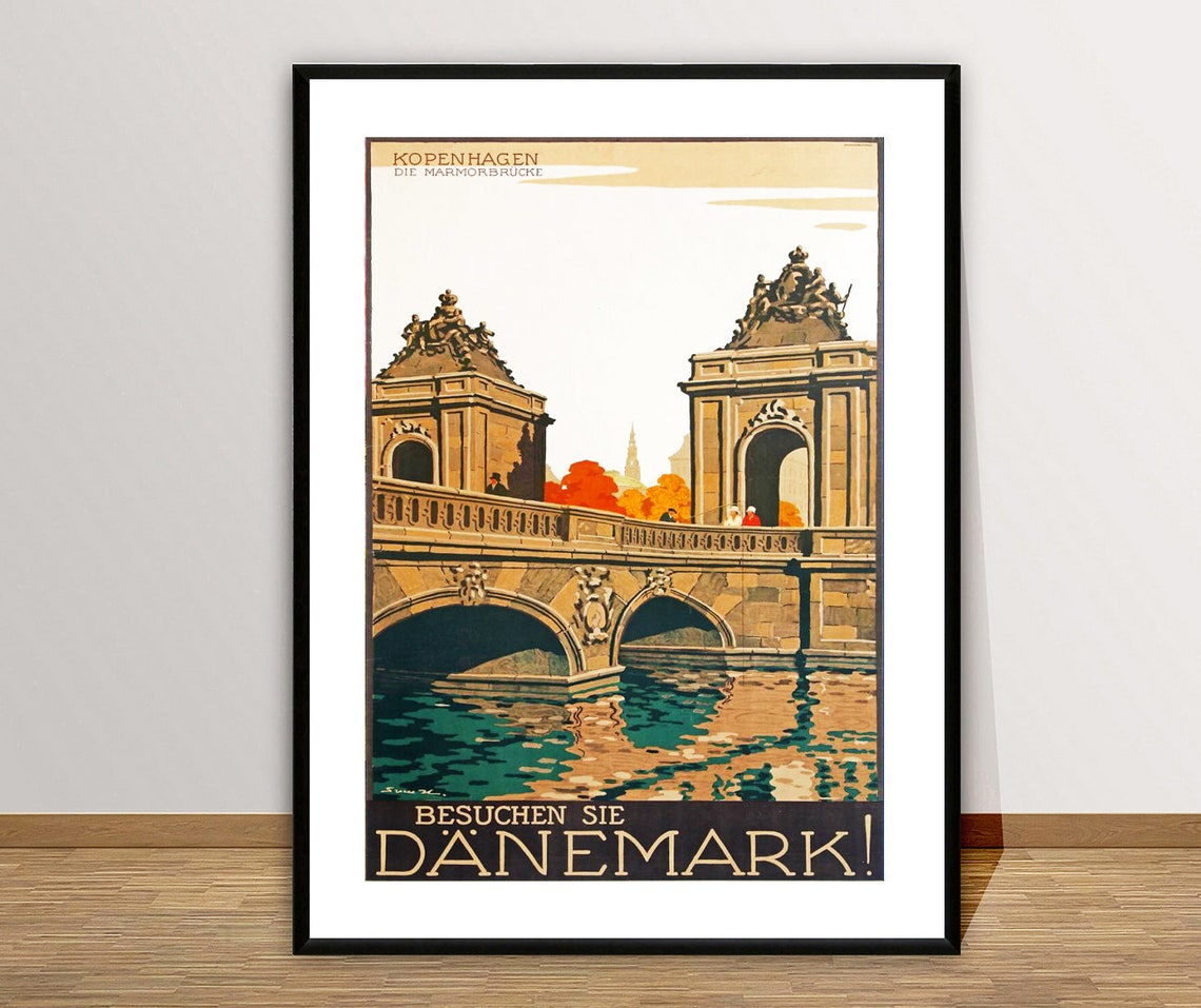 Classic Copenhagen Marble Bridge Vintage Denmark Travel Poster - Image 2