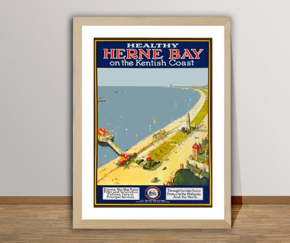 Healthy Herne Bay On The Kentish Coast England Vintage Travel Poster Poster Paper Or Print Gift Idea Wall Decor