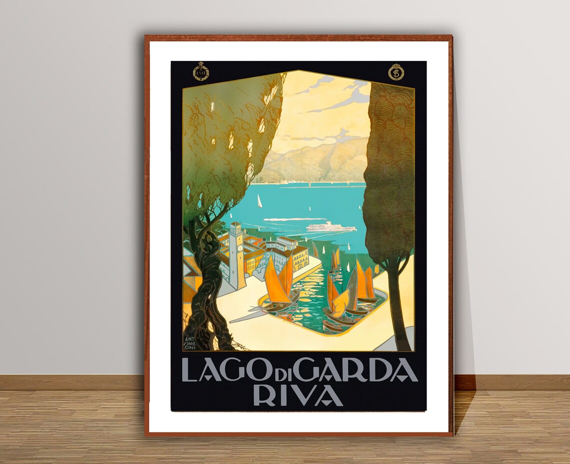 Lago di Garda Riva Italy Sailboats Cypress Lake Travel Poster