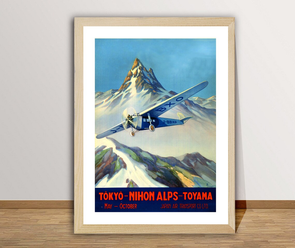 Tokyo Nihon Alps Toyama Vintage Biplane Japan Air Transport Poster