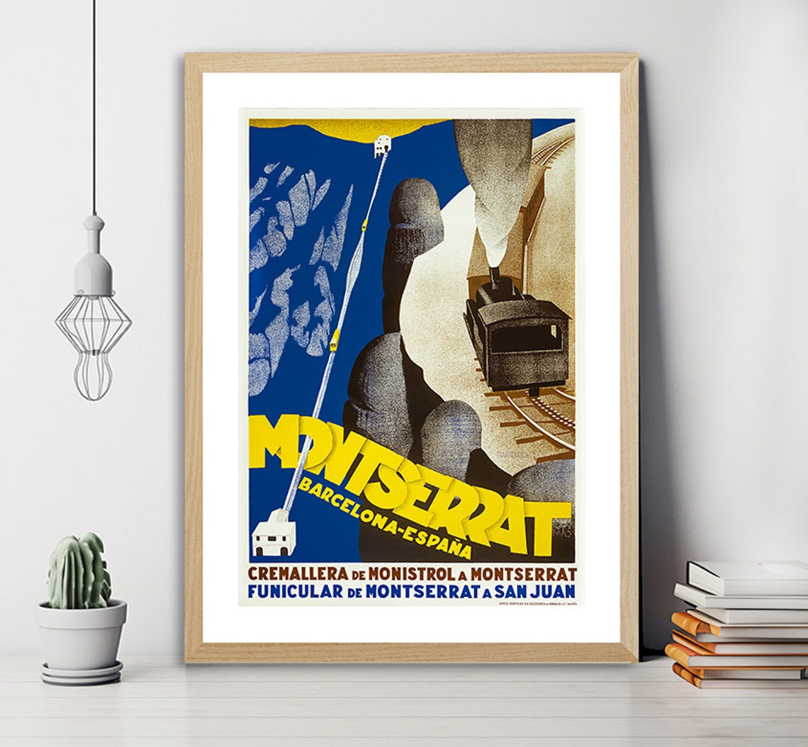 Montserrat Barcelona Espana Art Deco Railway Poster Funicular Vintage - Image 2