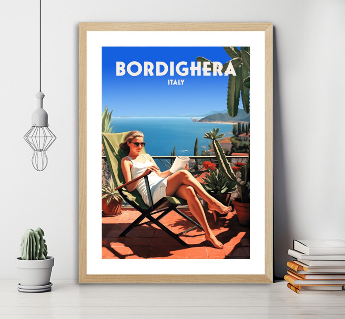 Bordighera Italy Vintage Italian Riviera Terrace Travel Poster
