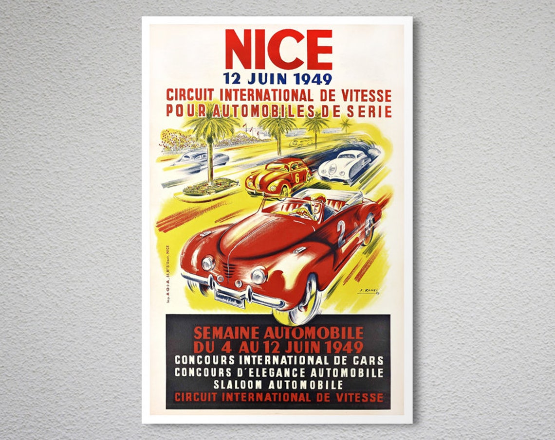 Nice 12 Juin 1949 Circuit International de Vitesse Vintage Race Poster - Image 2
