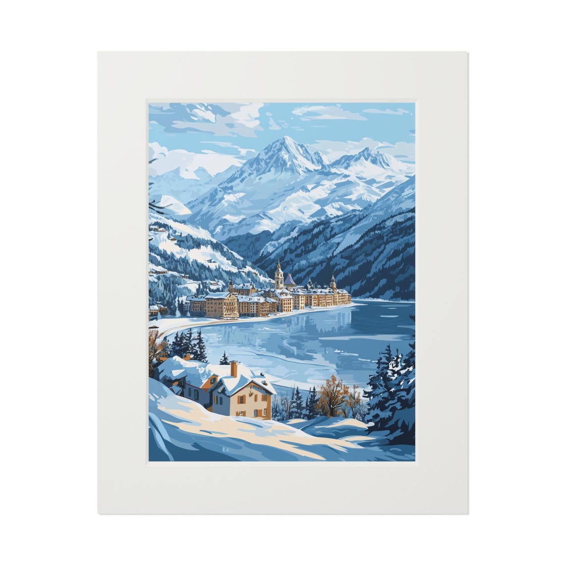 St Moritz Switzerland Snowy Lake Town Frozen Winter Landscape Poster