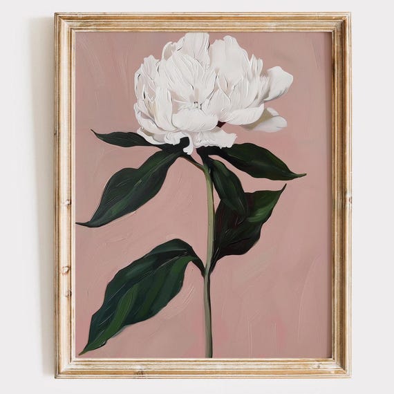 Floral Oil Painting Print White Bloom Pink Botanical Wall Art
