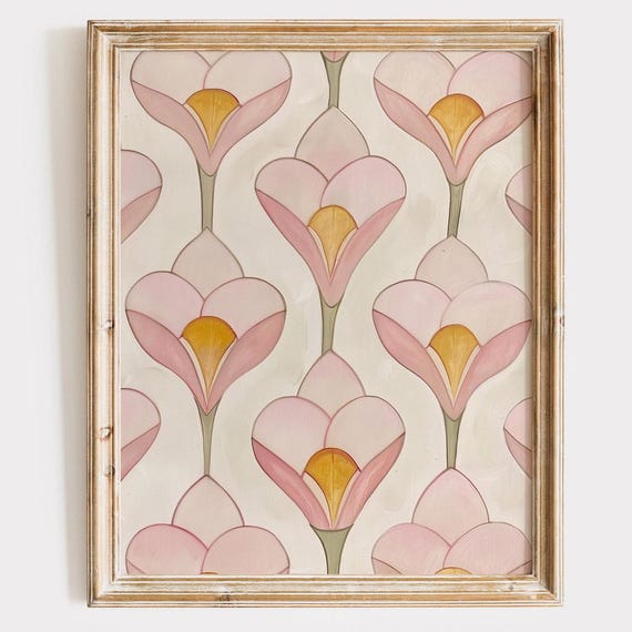 Art Deco Floral Print Pink Botanical Pattern
