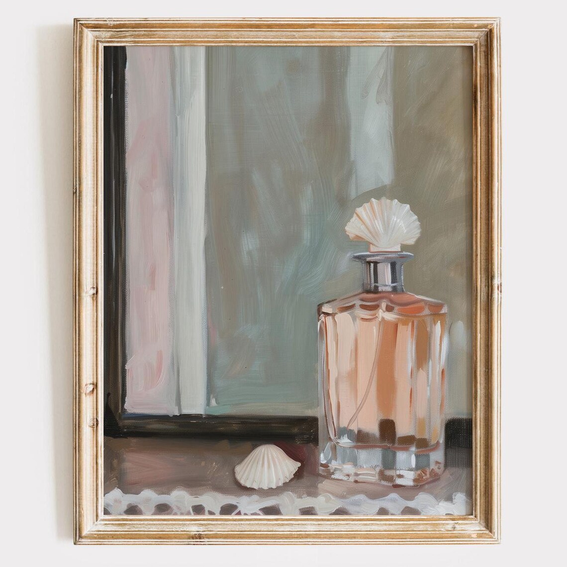 Perfume Bottle With Seashell Stopper Still Life Coastal Painting Art Print