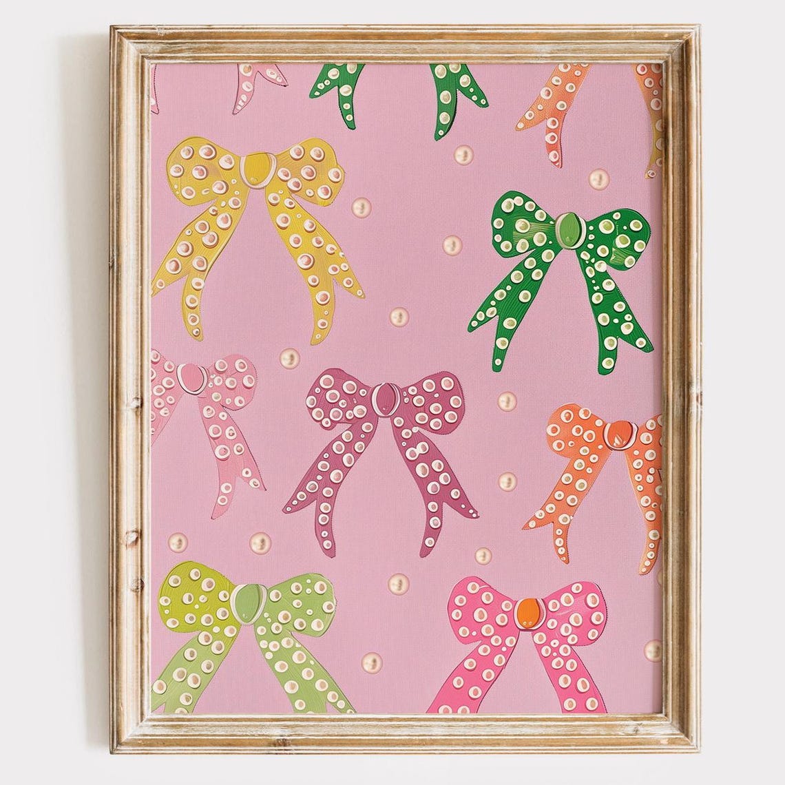 Pink Pearl Dotted Ribbon Bows Coquette Girly Room Decor Pattern Poster
