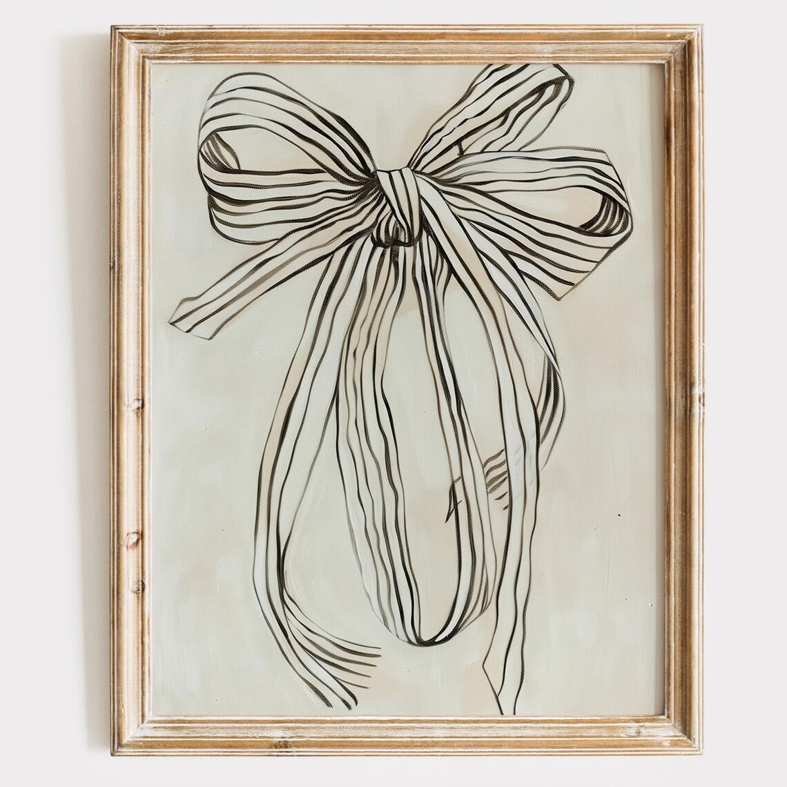Black and White Striped Bow Line Art Coquette Wall Decor Poster