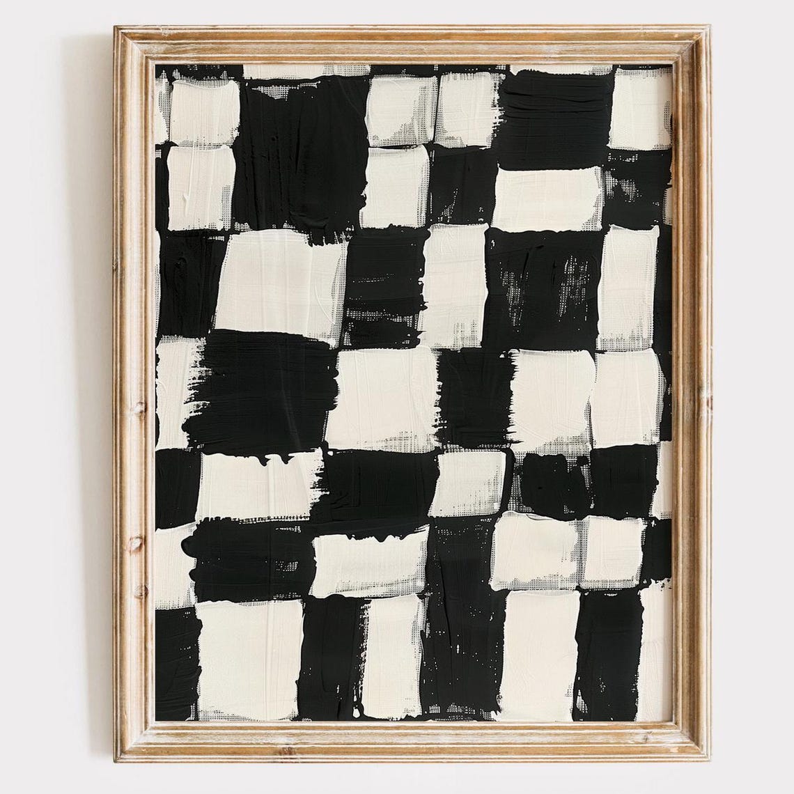 Black White Checkerboard Geometric Hand Painted Boho Style Poster
