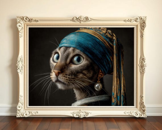Funny Cat Art Print Girl With Pearl Earring Parody