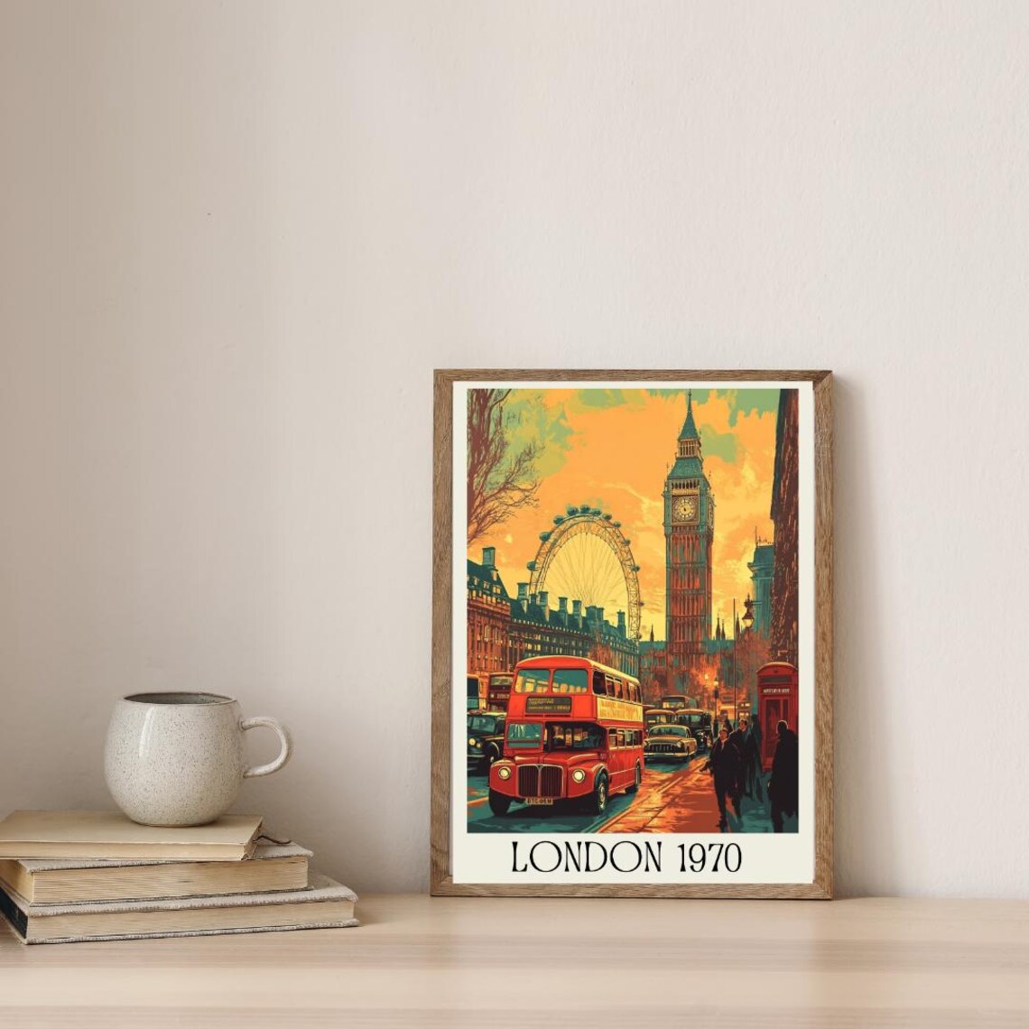 London 1970 Retro Poster with Big Ben and Classic Double Decker Bus - Image 3
