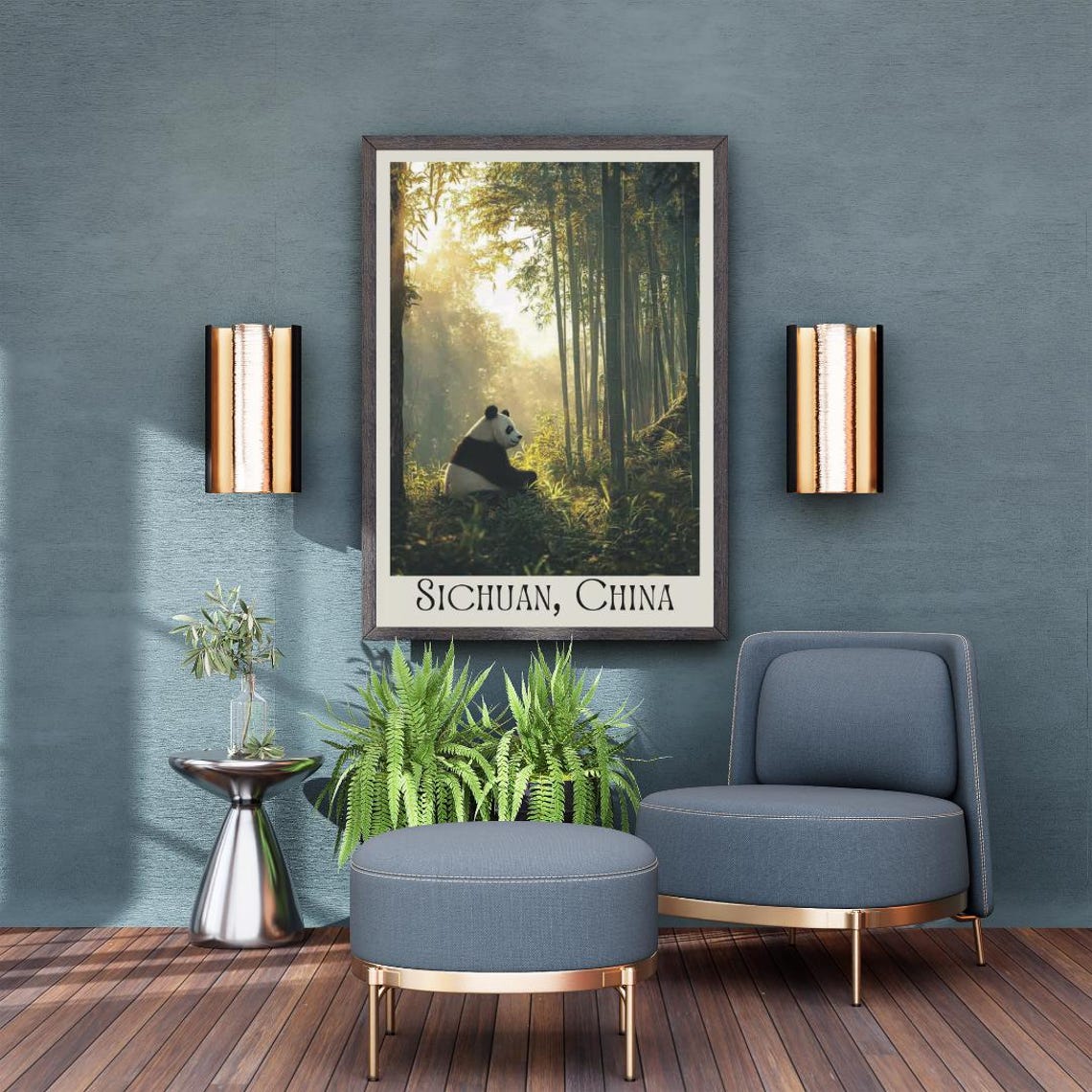Sichuan China Travel Poster with Giant Panda in a Sunlit Bamboo Forest - Image 3