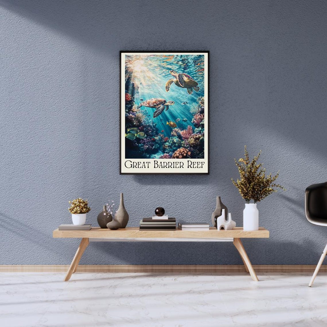 Great Barrier Reef Poster with Sea Turtles over a Coral Reef - Image 3