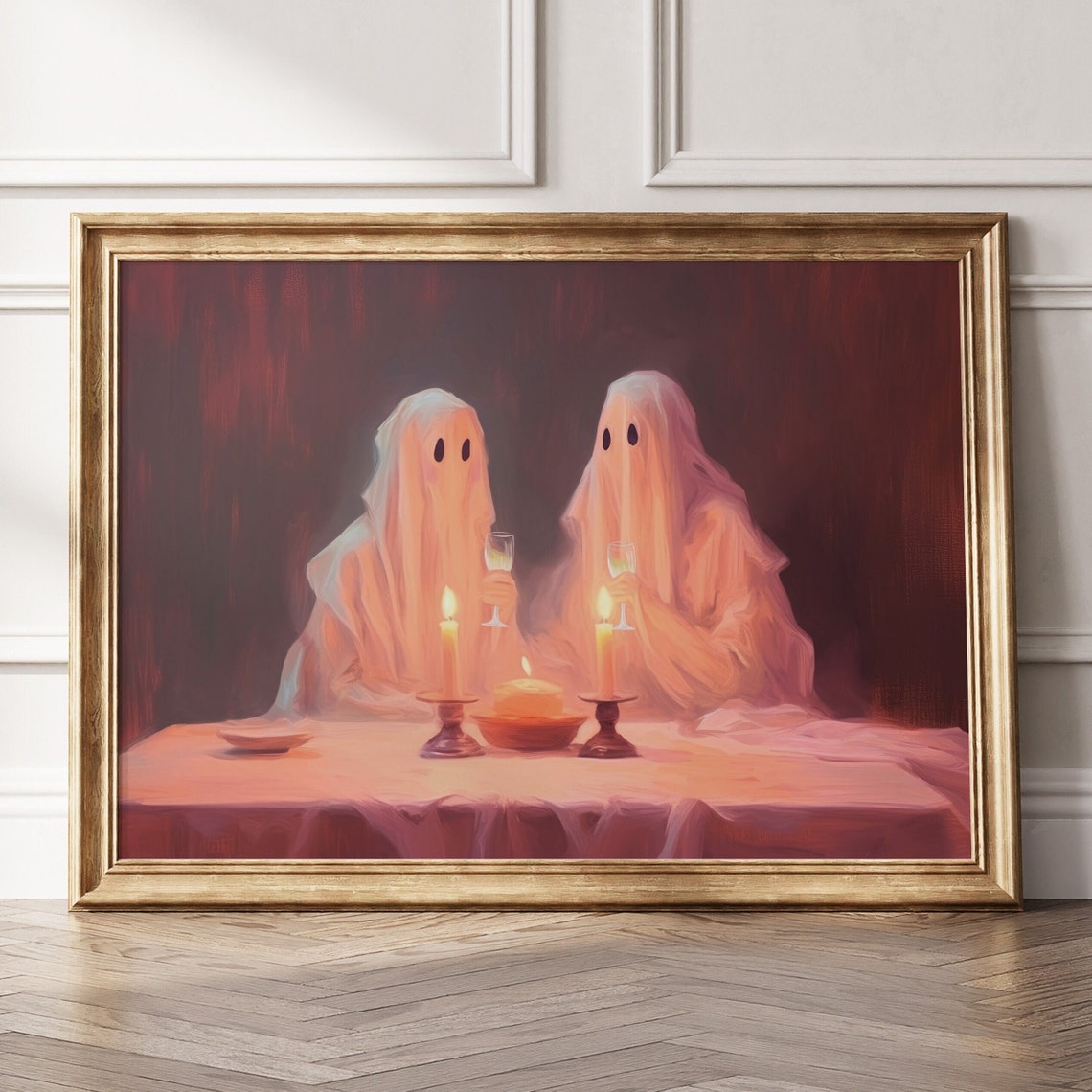 Romantic Ghost Couple Girly Wall Art Preppy Halloween Decor Cute Ghost Art Romantic Prints Pastel Halloween - Image 5