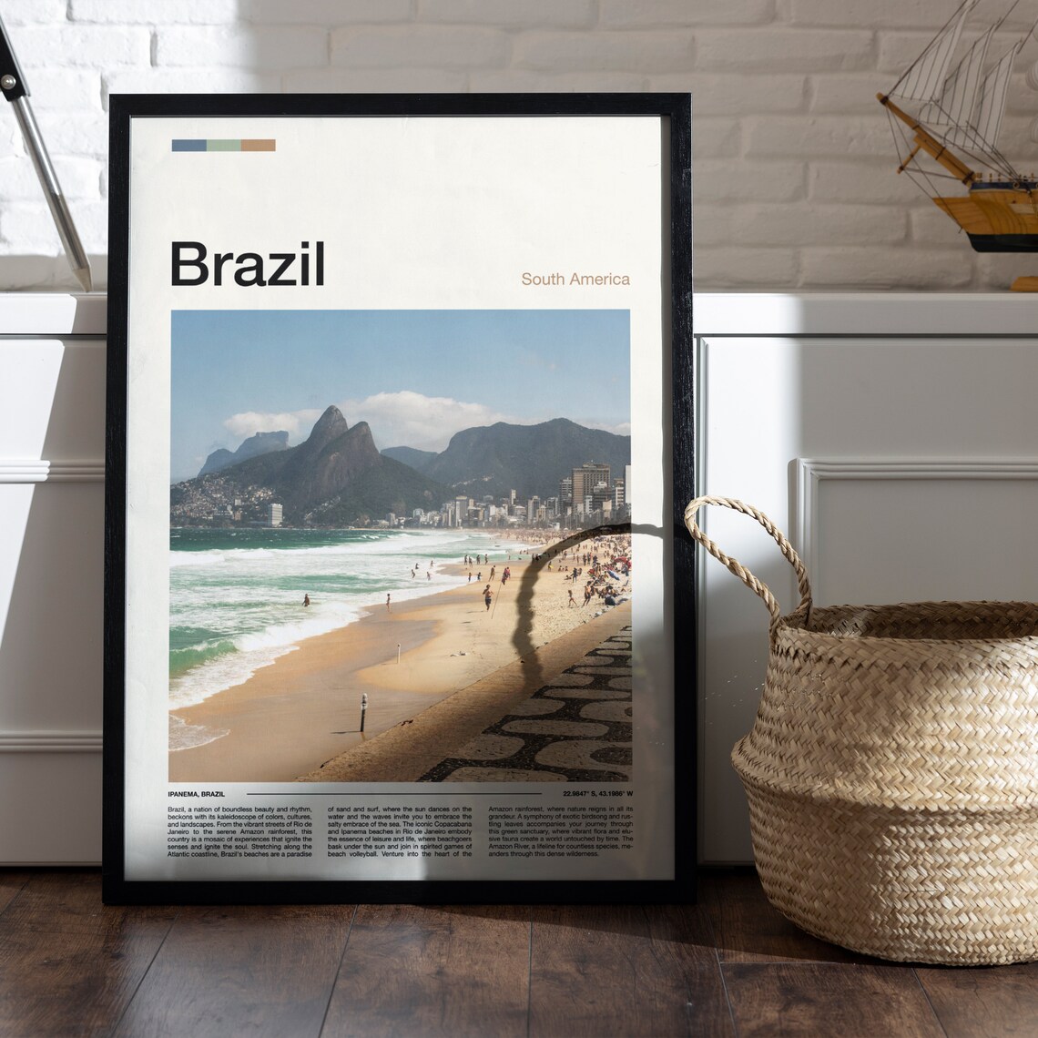 Brazil Ipanema Beach Rio de Janeiro Shoreline Scenic Travel Poster - Image 5