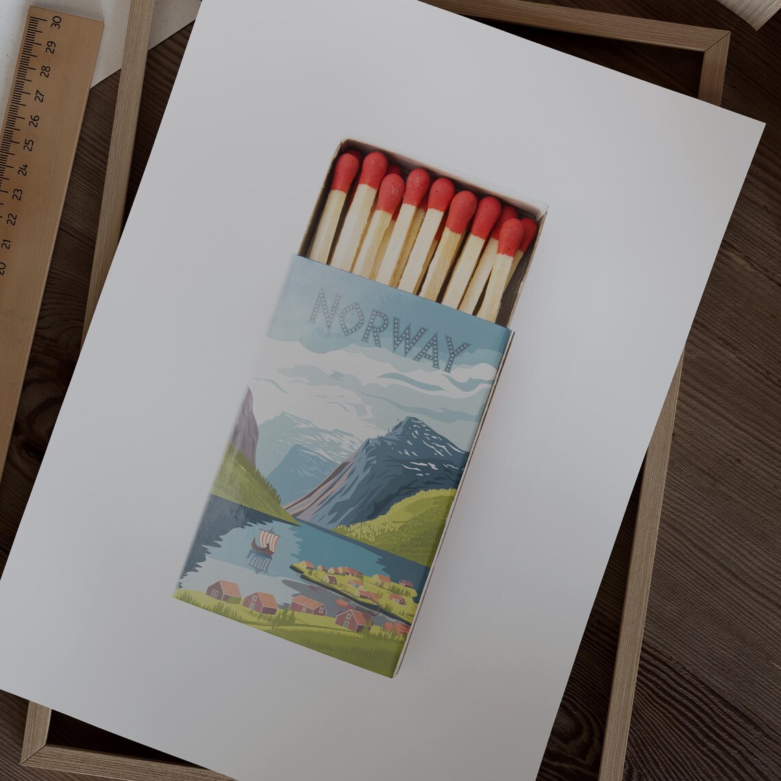 Norway Fjord Village Matchbox Style Art with Viking Ship Poster - Image 2