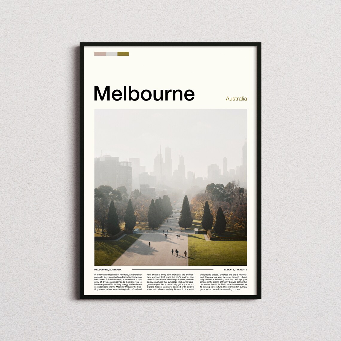 Melbourne Australia Misty City Skyline Memorial Park Avenue Poster