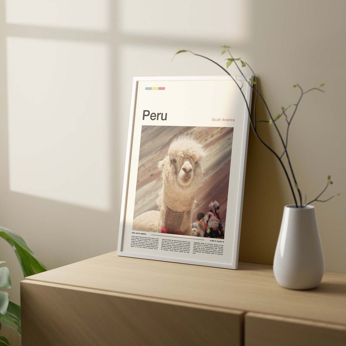 Peru South America Alpaca Portrait Rainbow Mountain Wildlife Poster - Image 2