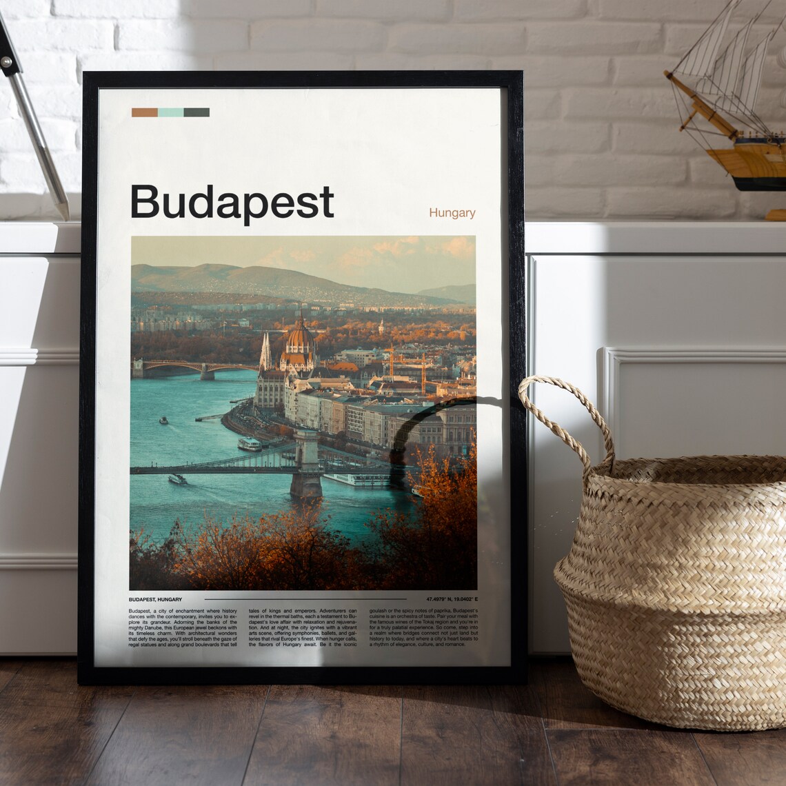 Budapest Hungary Danube Autumn River Aerial Travel Photo Poster - Image 5