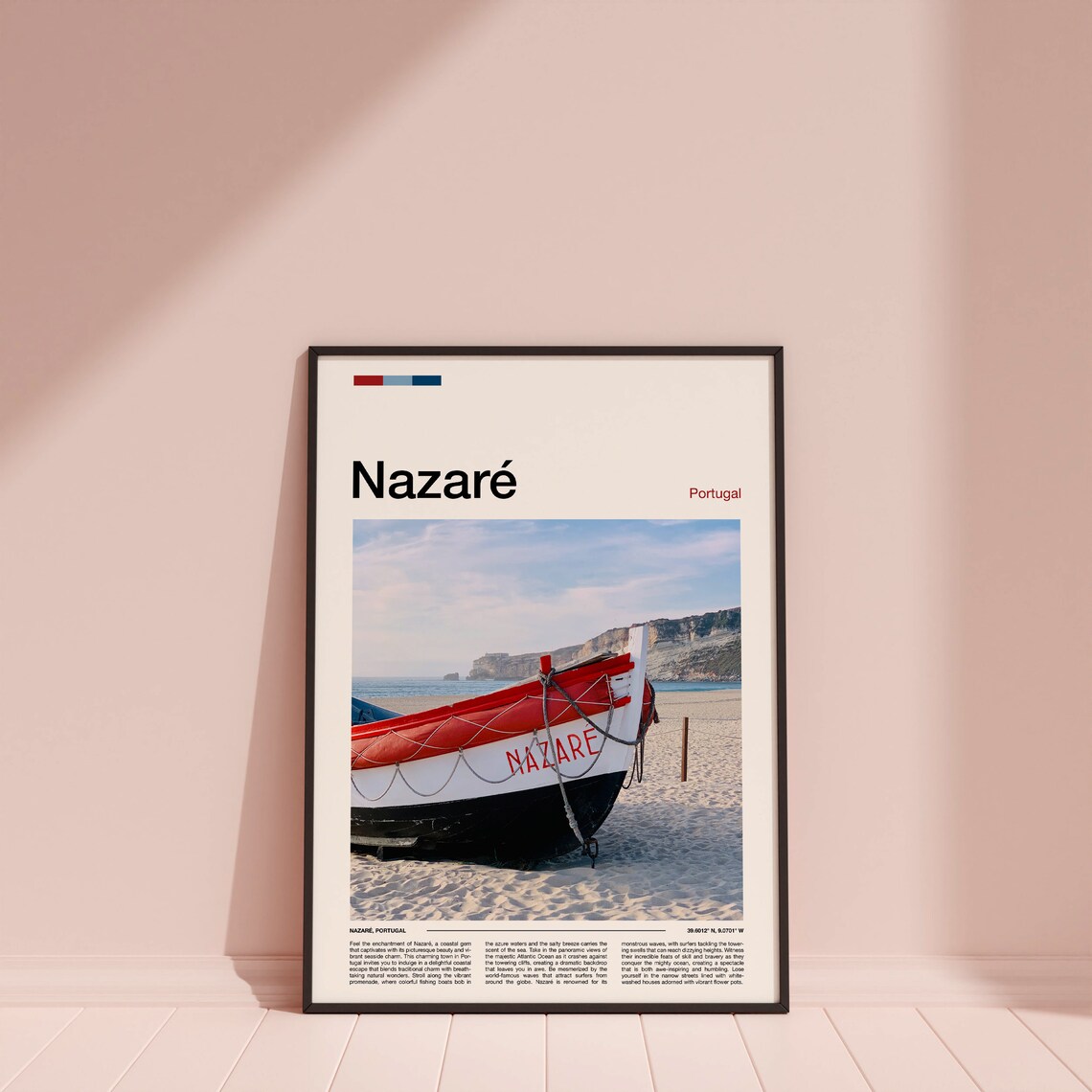 Nazare Portugal Red and White Fishing Boat Beach Nautical Poster - Image 4