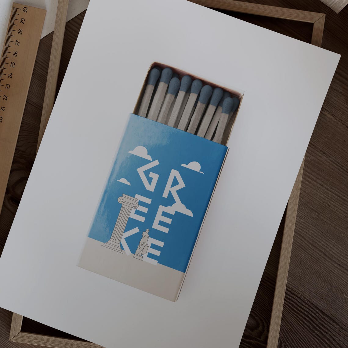 Greece Ancient Column Matchbox Style Art with Classical Statue Poster - Image 2