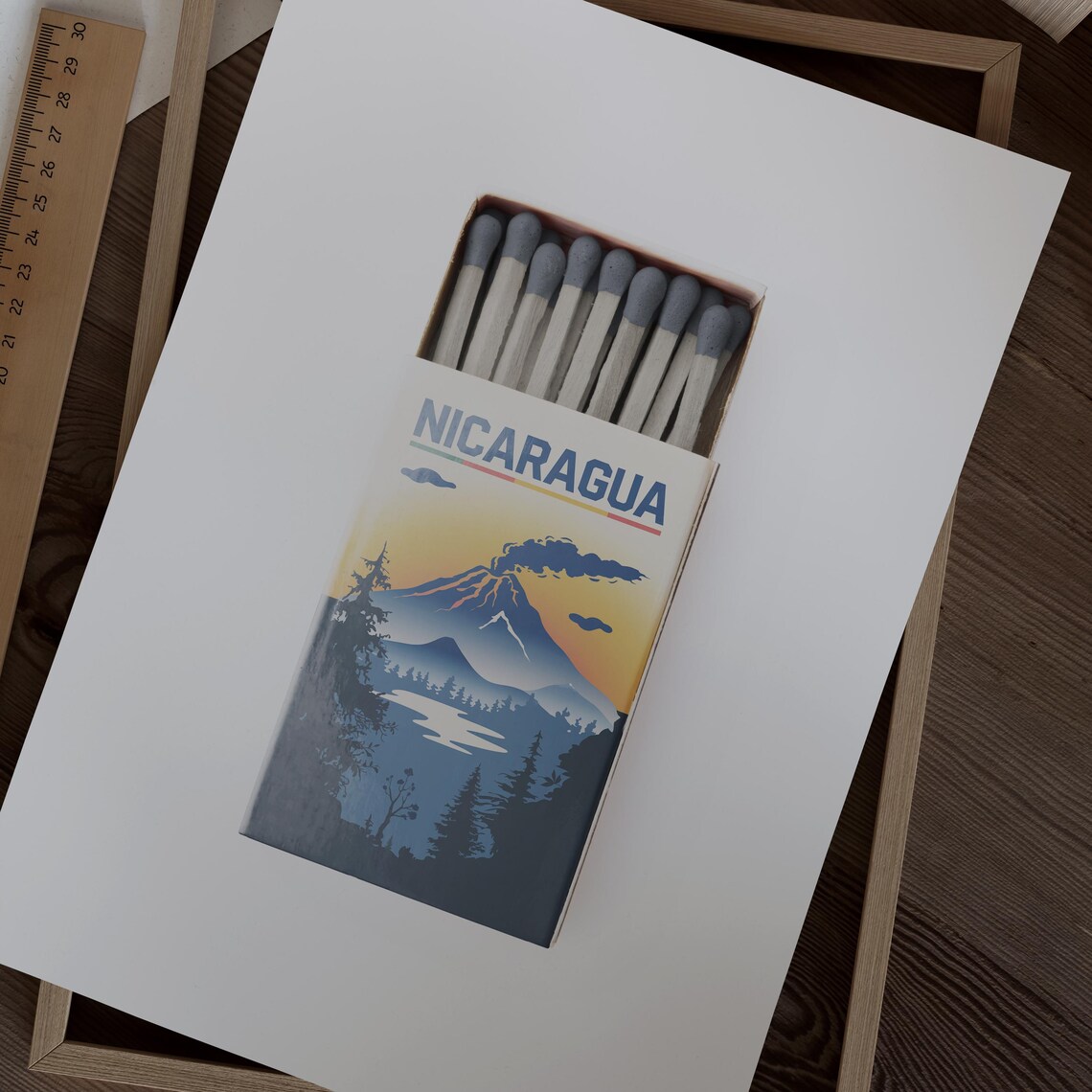 Nicaragua Volcano Sunset Matchbox Art Travel Souvenir Poster - Image 2