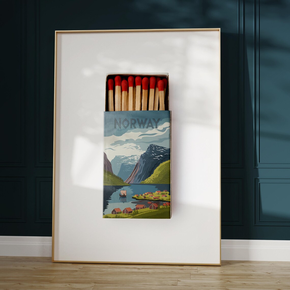 Norway Fjord Village Matchbox Style Art with Viking Ship Poster - Image 5